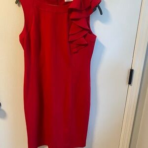 Calvin Klein Red Dress with Ruffle Detail